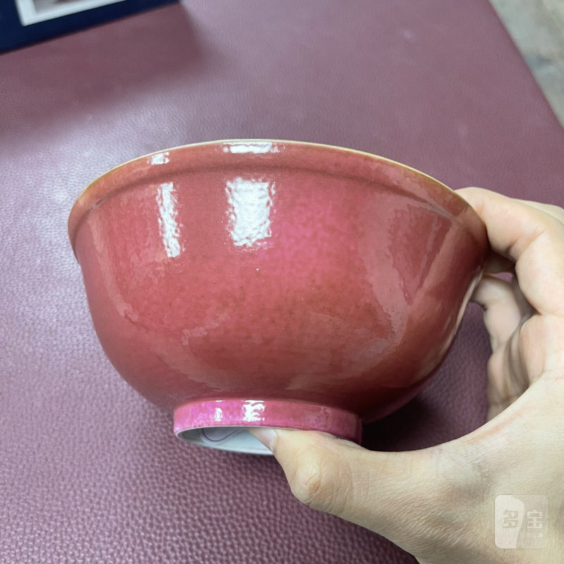 清道光 内青花花卉外胭脂红釉碗 - 图6